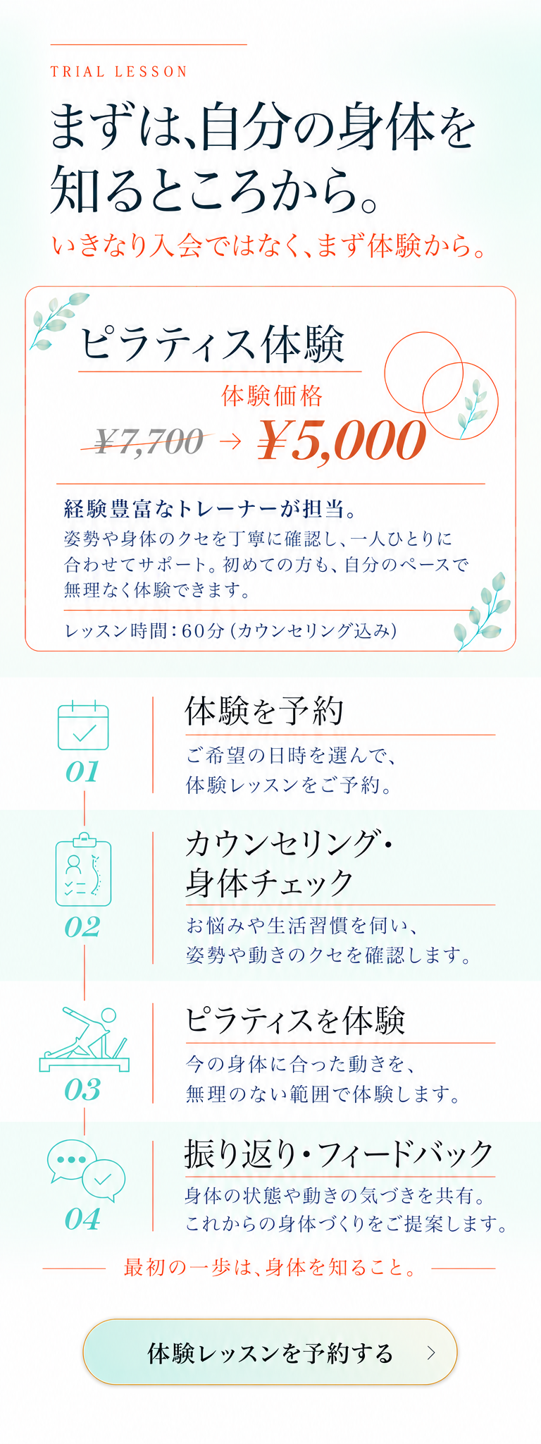 ピラティス体験レッスンとご予約の流れ